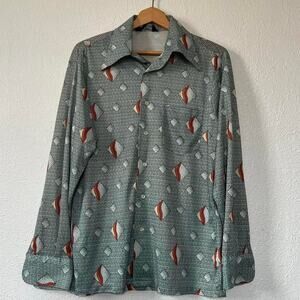 Vintage 70s Donegal Geometric Disco Shirt | Abstract Mod Pattern | Fits M 21x27”